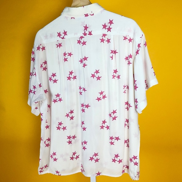 See Thru White Pink Star All Over Print Button-Up - Picture 4 of 6